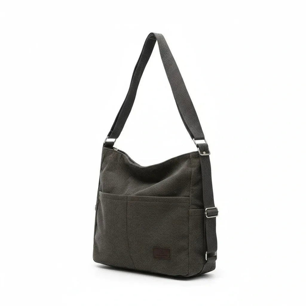 Grand sac seau en velours Gris