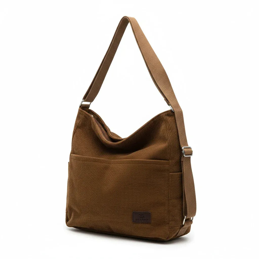 Grand sac seau en velours Marron