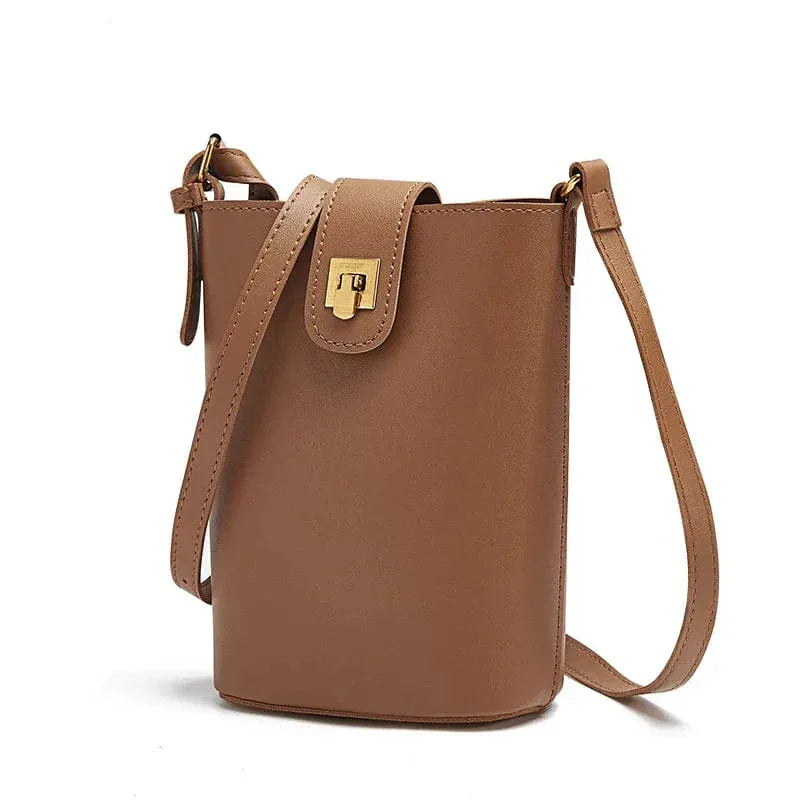 Mini sac seau en cuir vegan Marron