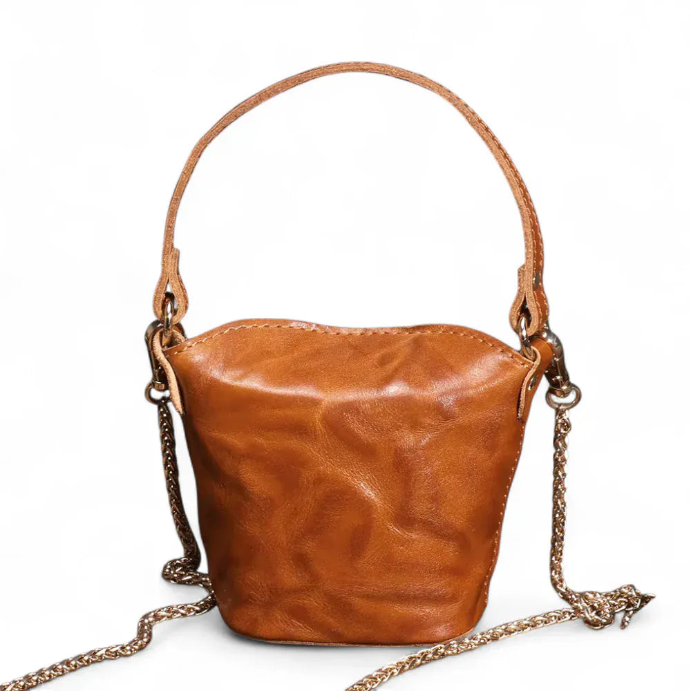 Sac seau a chaîne doré Marron