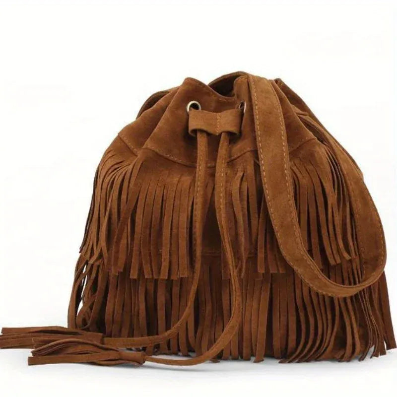 Sac seau a frange Marron