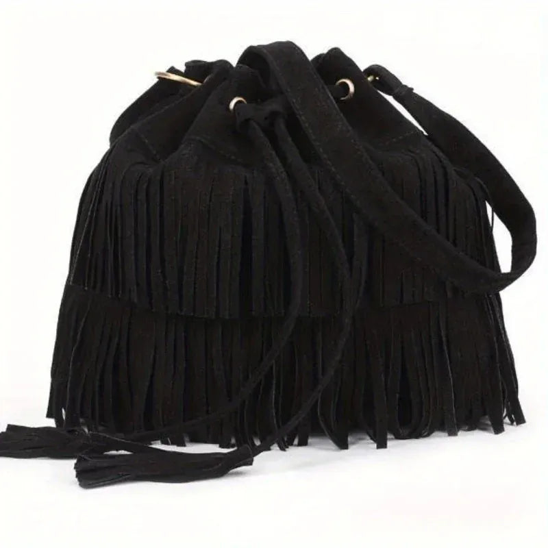 Sac seau a frange Noir