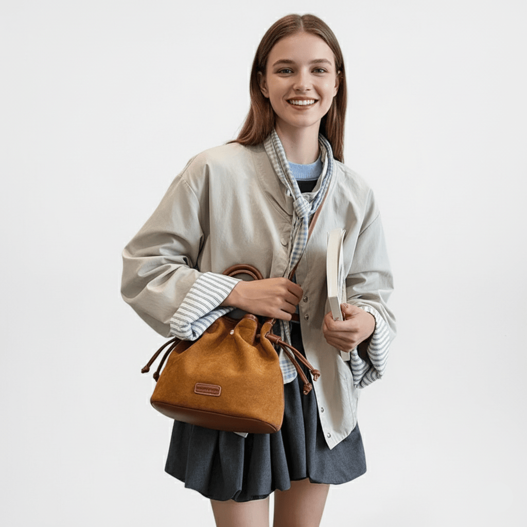 Sac seau bourse en suédine