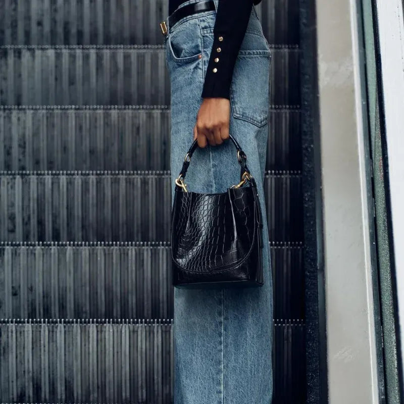 Sac seau croco noir Noir