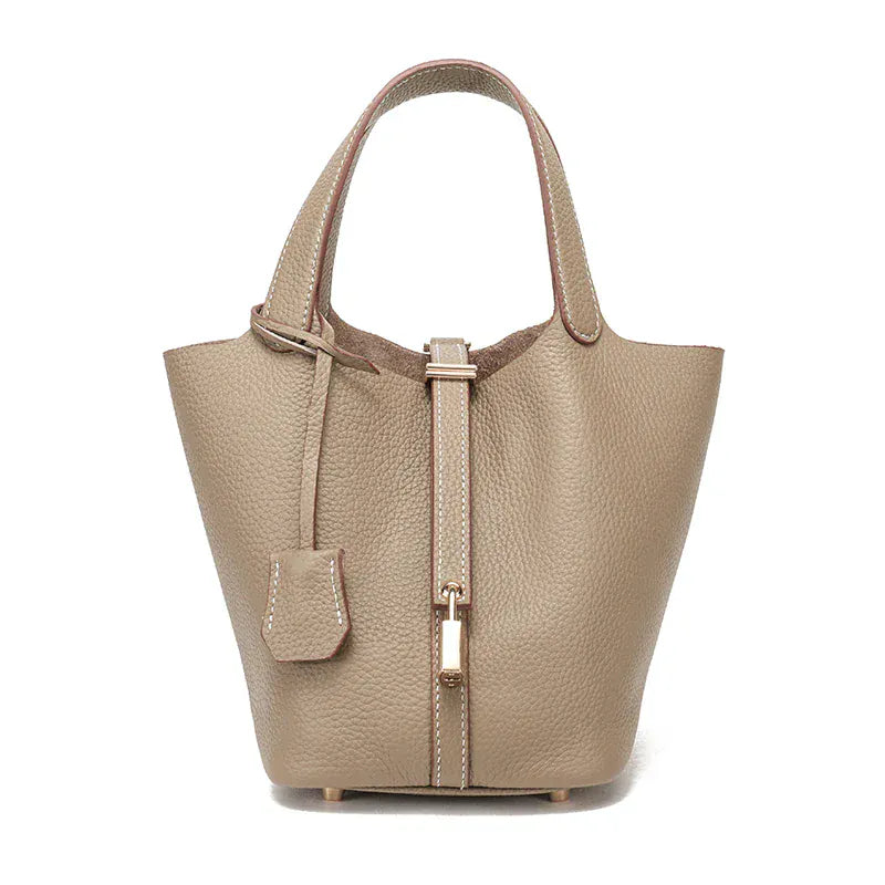 Sac seau cuir éléphant Khaki / 18x24x20cm