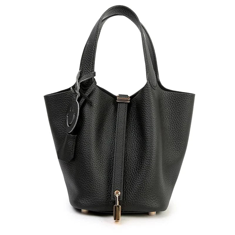 Sac seau cuir éléphant Noir / 18x24x20cm