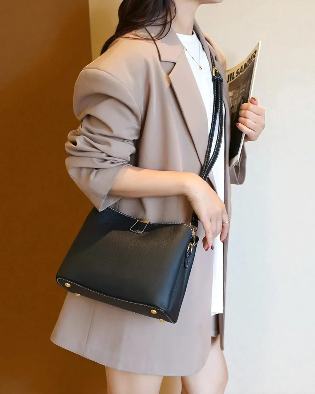 Sac seau cuir grainé