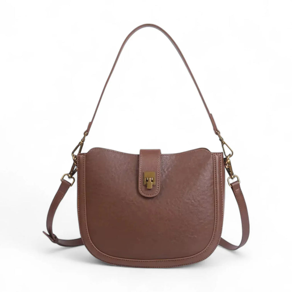 Sac seau cuir marron fermoir