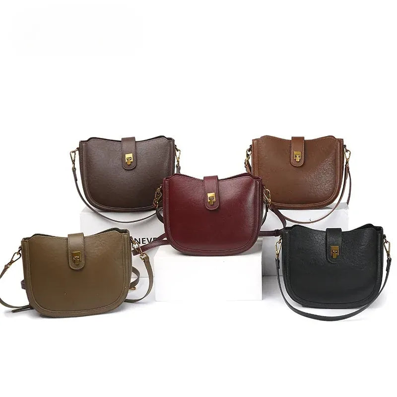 Sac seau cuir marron fermoir