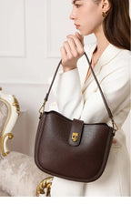 Sac seau cuir marron fermoir