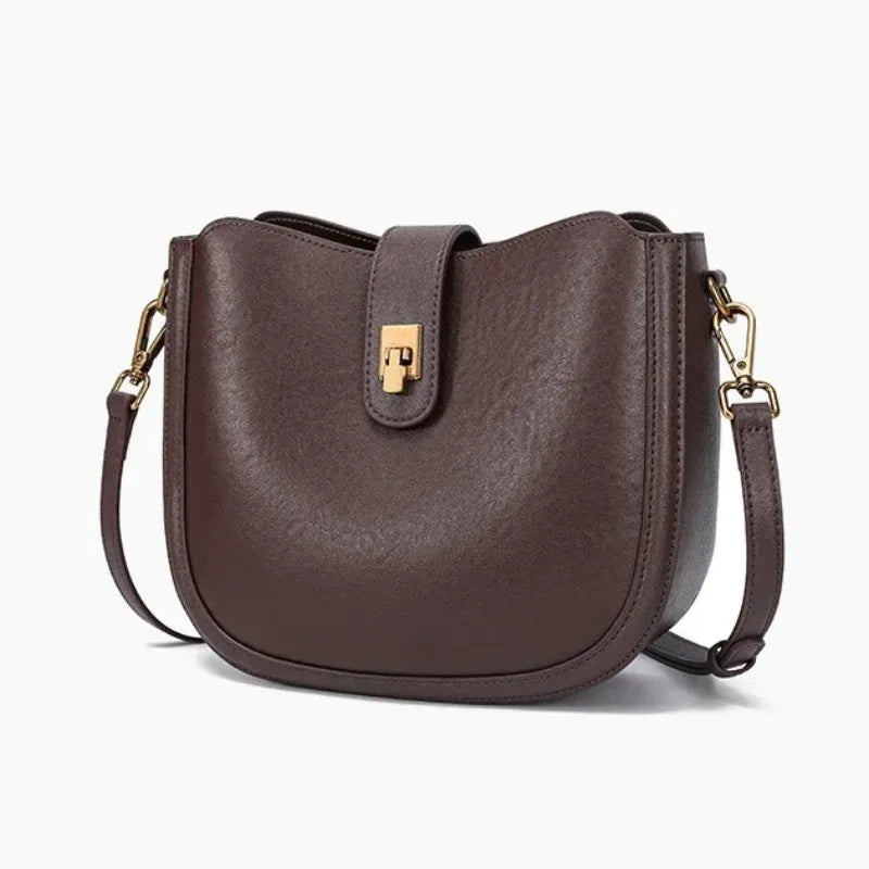 Sac seau cuir marron fermoir Café