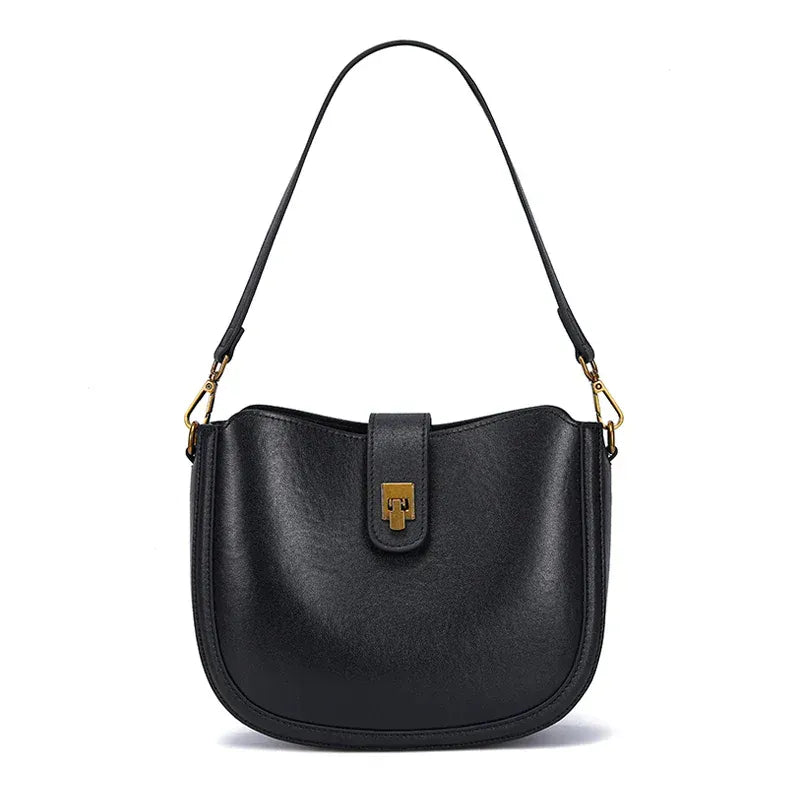 Sac seau cuir marron fermoir Noir