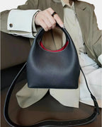 Sac seau cuir rabat arrondi