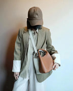 Sac seau cuir rabat arrondi