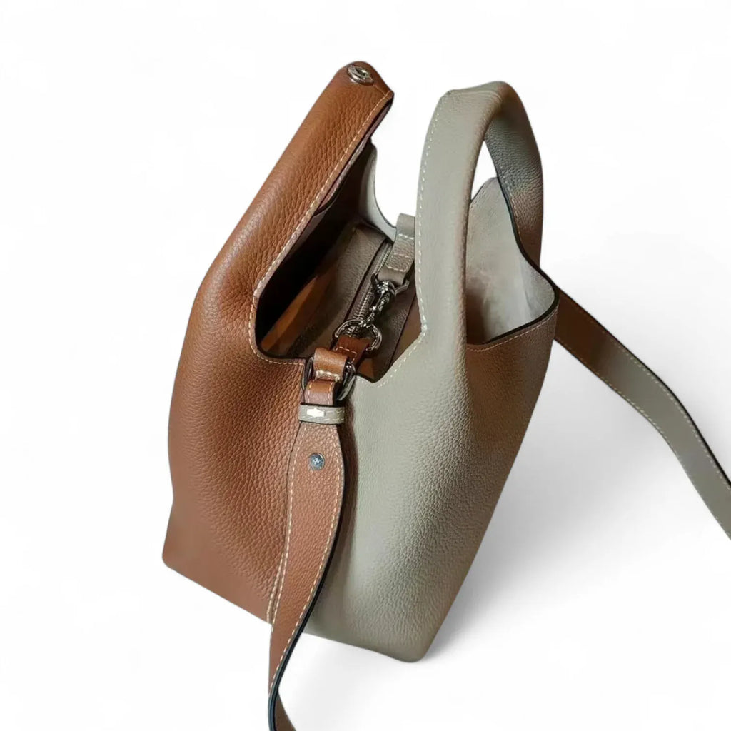 Sac seau cuir rabat arrondi