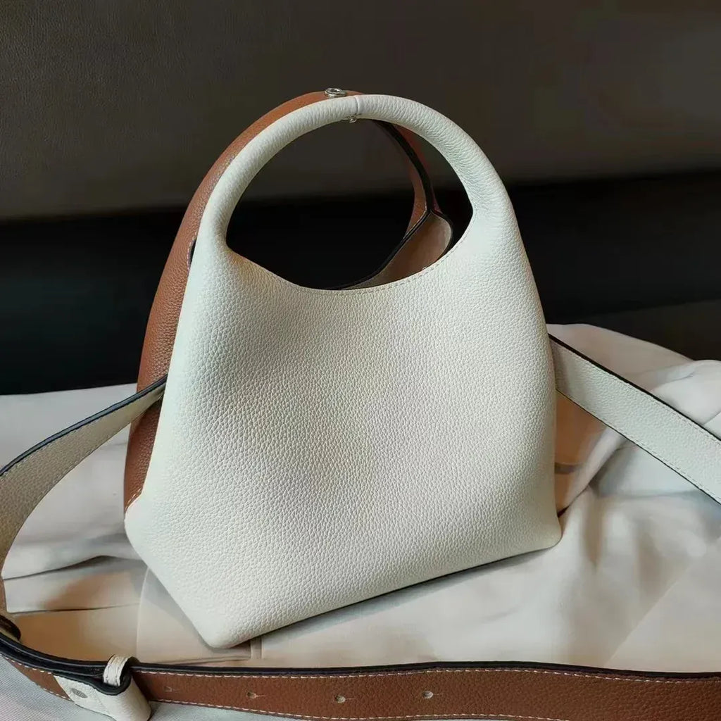 Sac seau cuir rabat arrondi Blanc