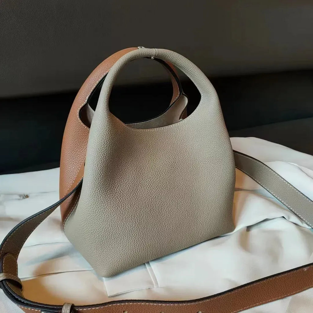 Sac seau cuir rabat arrondi Khaki