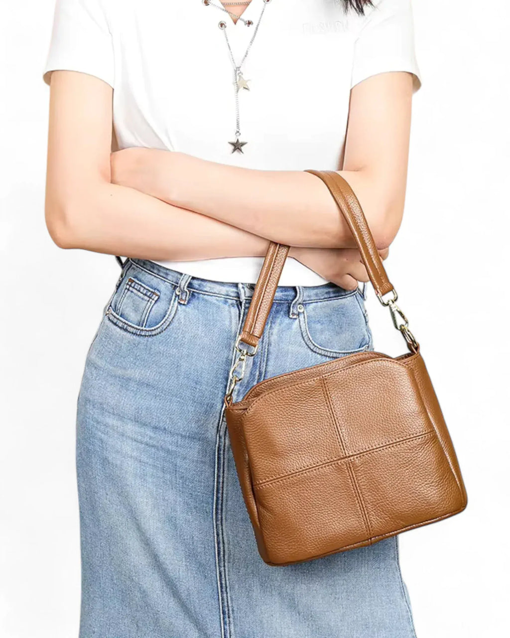 Sac seau cuir surpiqué