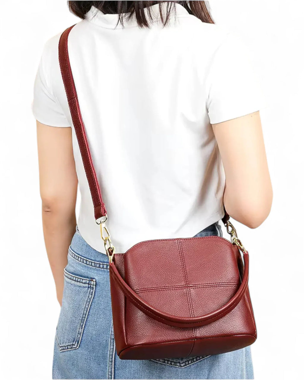 Sac seau cuir surpiqué