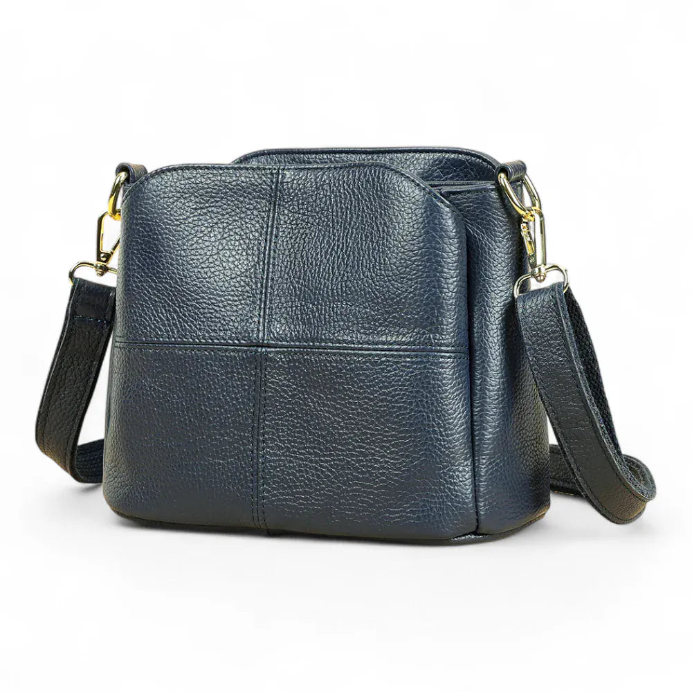 Sac seau cuir surpiqué Bleu