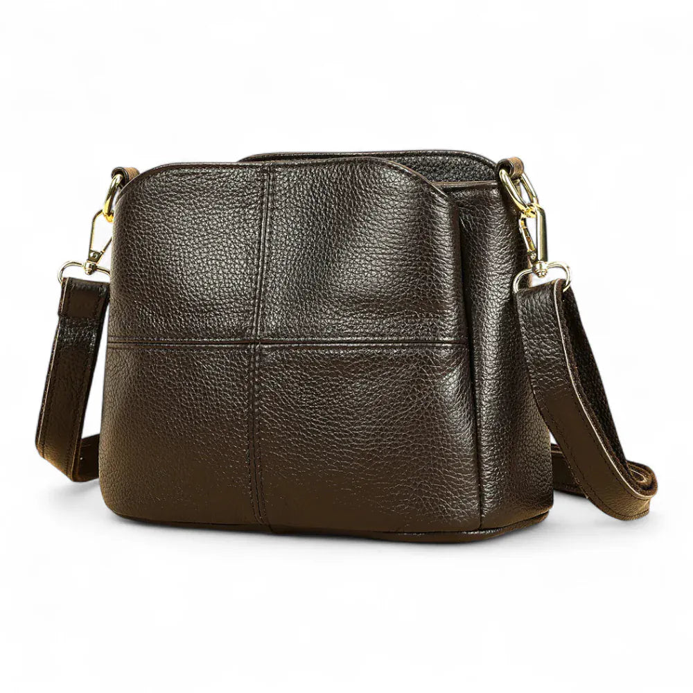 Sac seau cuir surpiqué Café