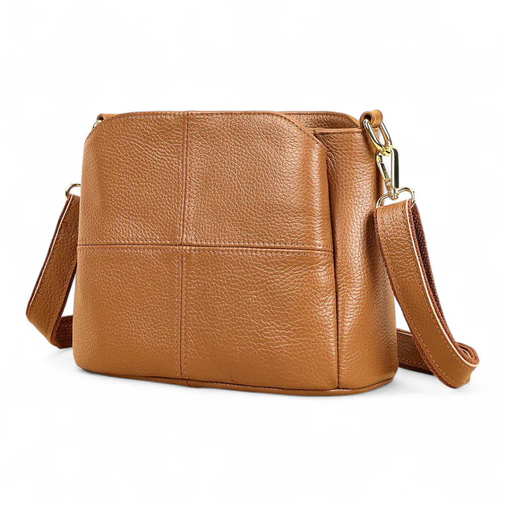 Sac seau cuir surpiqué Marron