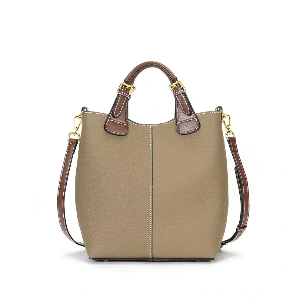 Sac seau cuir taupe bicolore