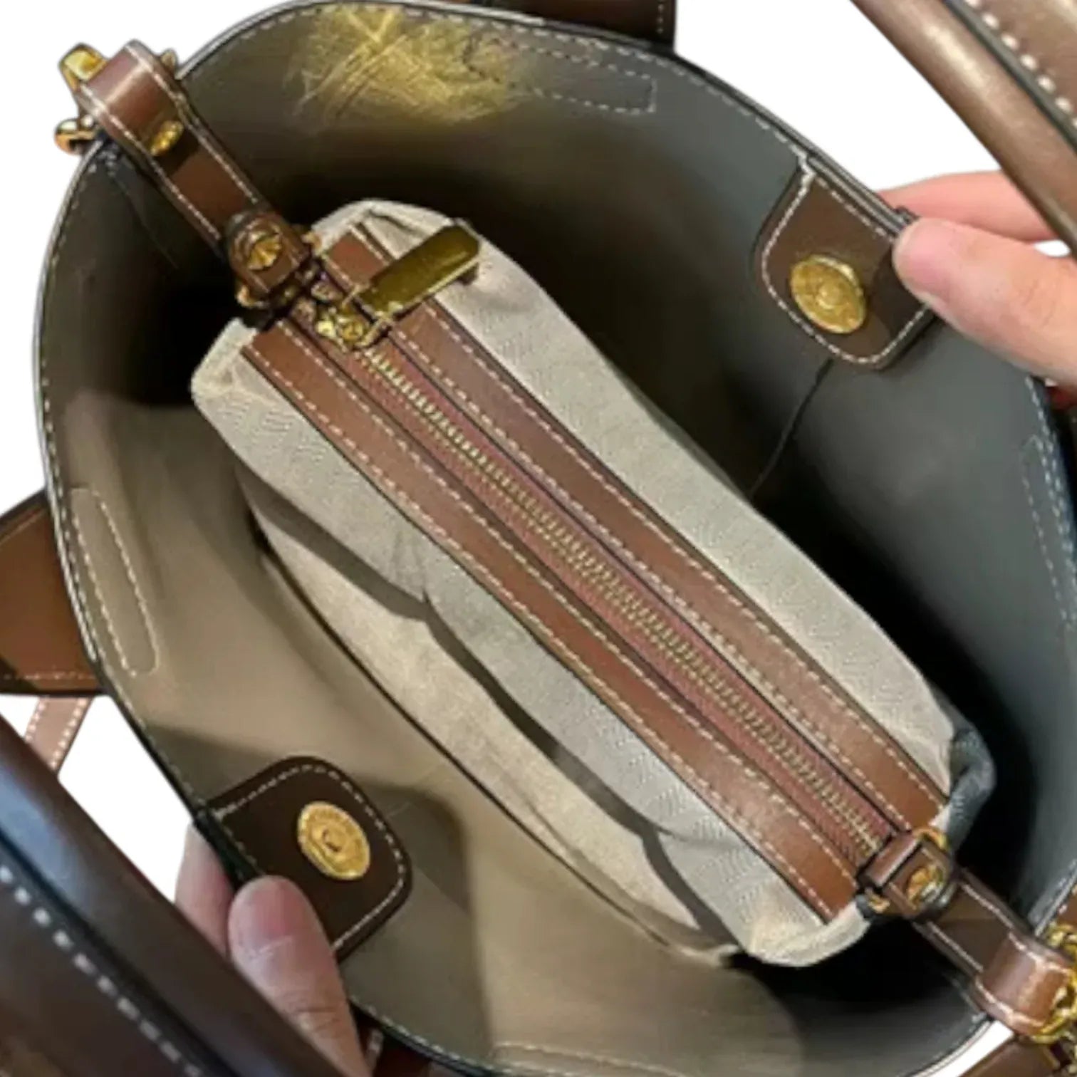 Sac seau cuir taupe bicolore