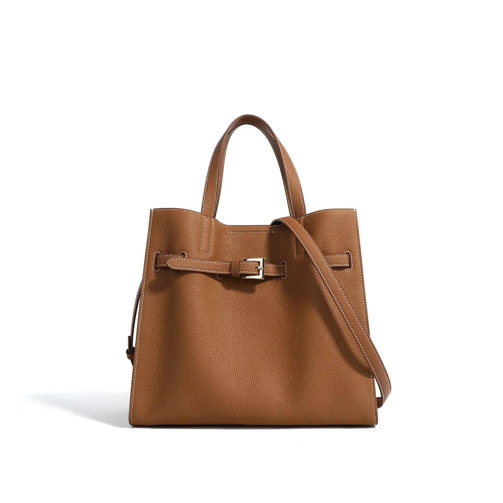 Sac seau cuir verni cognac Marron