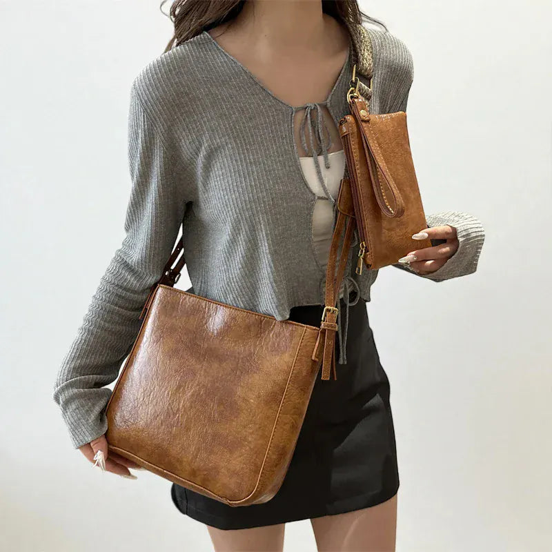 Sac seau cuir vieilli