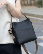 Sac seau en cuir brute Noir