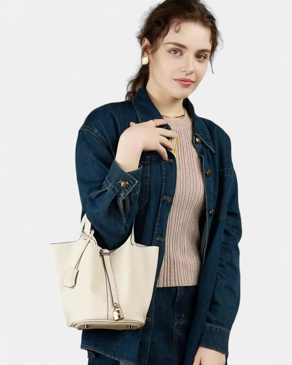 Sac seau en cuir lock in