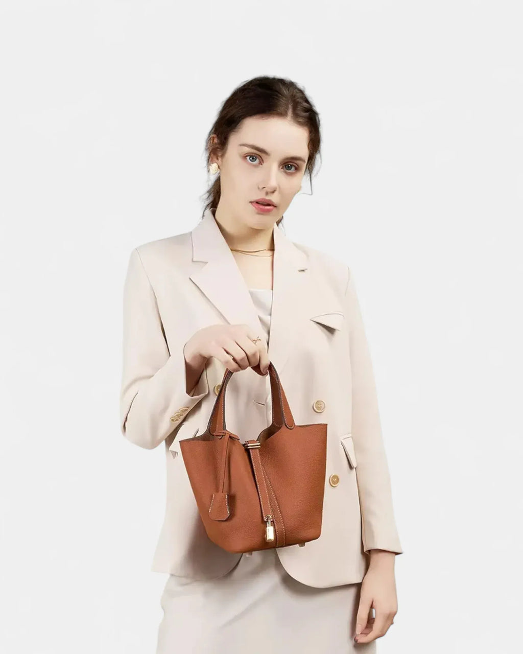 Sac seau en cuir lock in