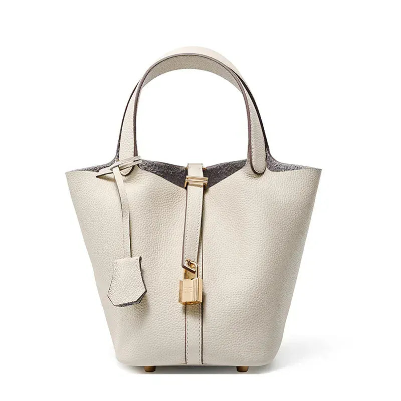 Sac seau en cuir lock in Beige