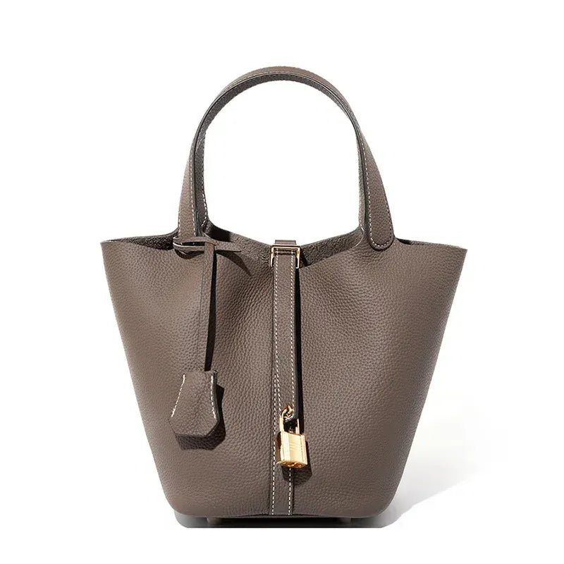 Sac seau en cuir lock in Gris