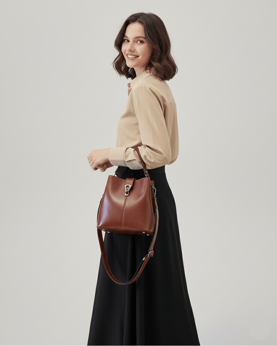 Sac seau en cuir lustré