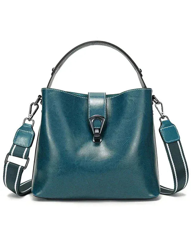 Sac seau en cuir lustré Bleu / 21x10x18cm