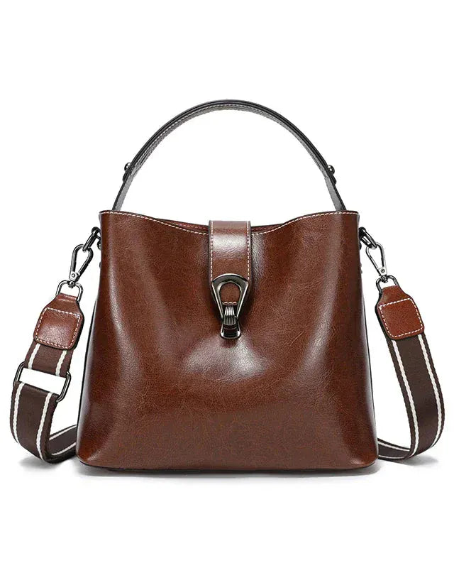 Sac seau en cuir lustré Café / 21x10x18cm