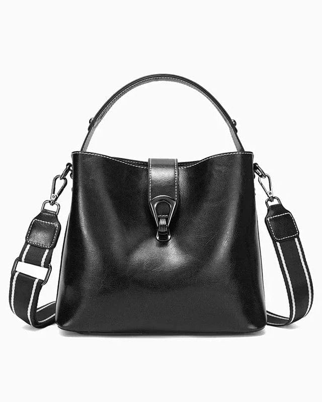 Sac seau en cuir lustré Noir / 21x10x18cm