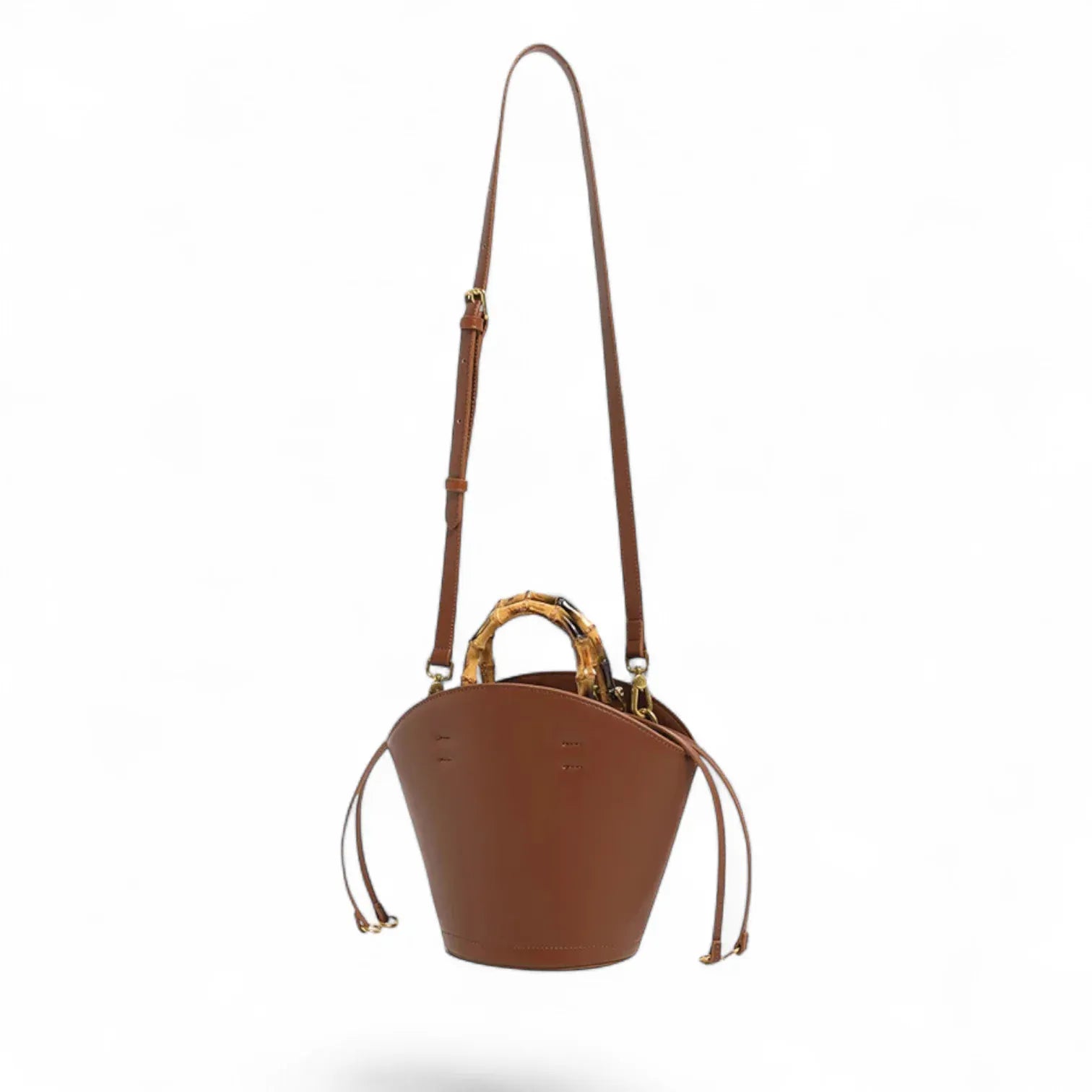 Sac seau en cuir surpiqué bambou