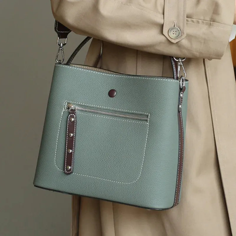 Sac seau étui en cuir Vert