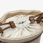 Sac seau paille et cuir Beige & Marron
