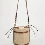 Sac seau paille et cuir Beige & Marron