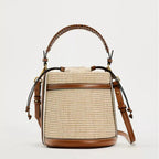 Sac seau paille et cuir Beige & Marron