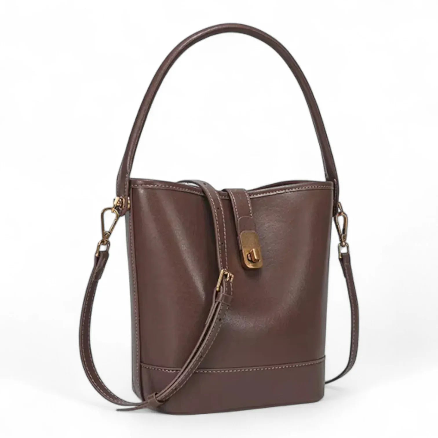 Sac seau plat en cuir