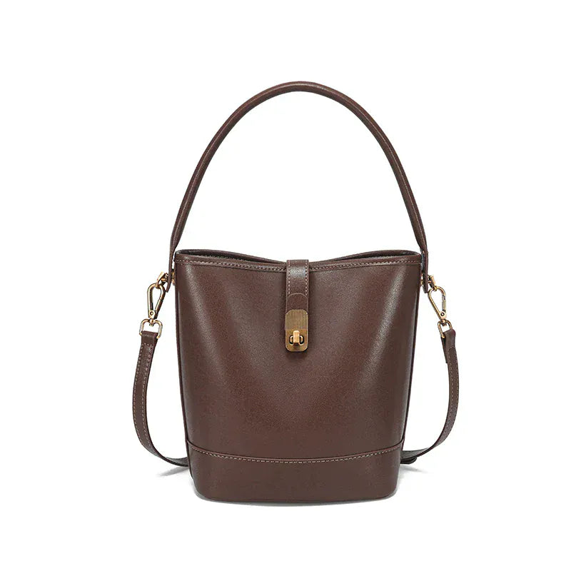 Sac seau plat en cuir Café / 24x8x15cm