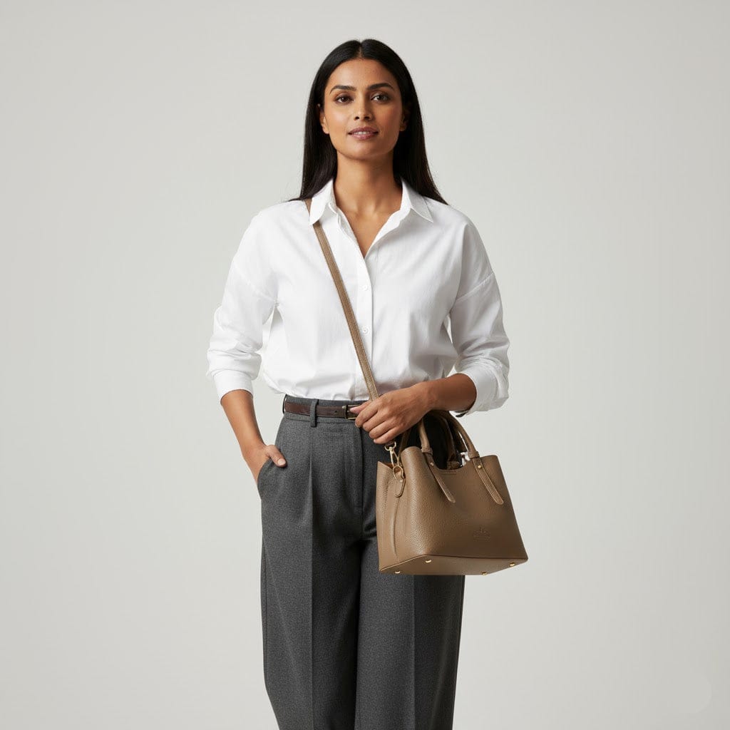 Sac seau simili cuir grainé marron