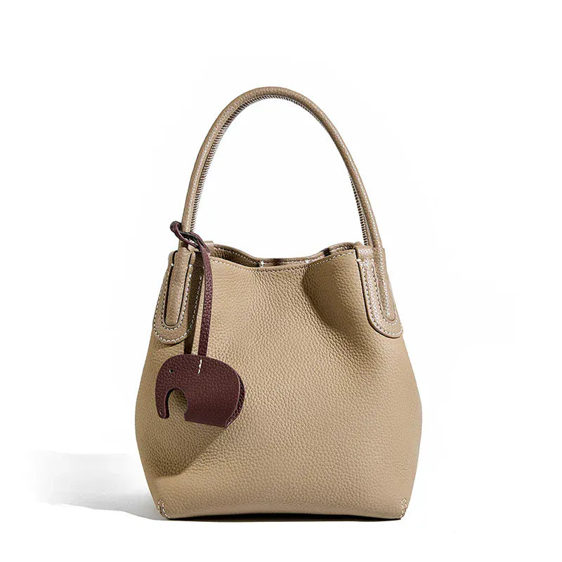 Sac seau souple cuir glands Khaki