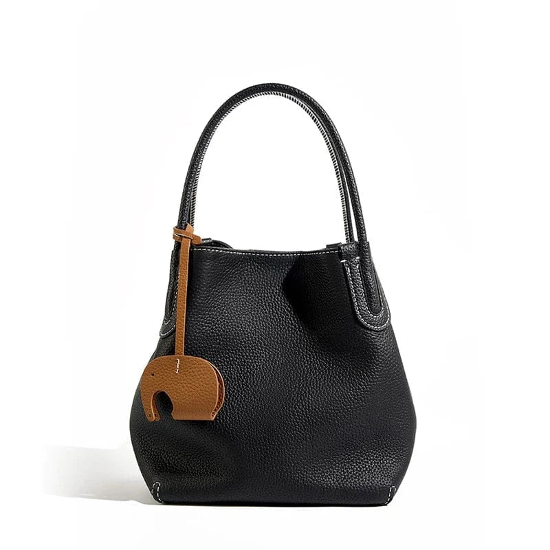 Sac seau souple cuir glands Noir