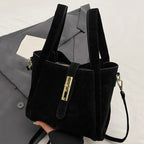 Sac seau suédine fermoir Noir / (20cm<Max Length<30cm)